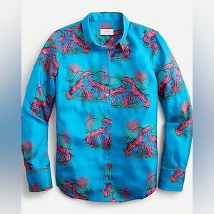 NWT J.Crew Collection Silk Twill Shirt in Lobster🦞Print Blue and Pink Size 2